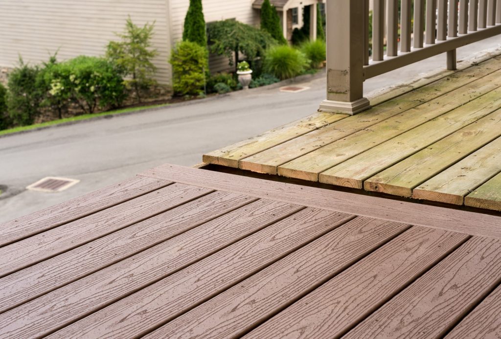 composite decking against wooden decking